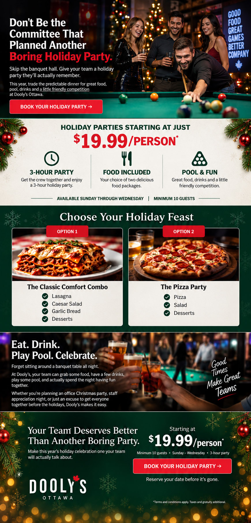 Dooly's Ottawa holiday parties starting at $19.99 per person